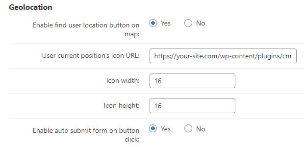 Geolocation settings - Maps Plugin