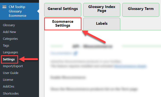 Ecommerce settings - WordPress Internal Linking Plugin