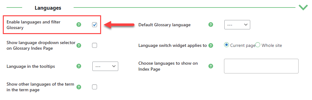 Enabling the languages feature - WordPress Glossary Plugin