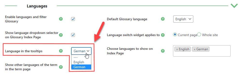 Choosing the default language in tooltips - Tooltip WordPress Plugin