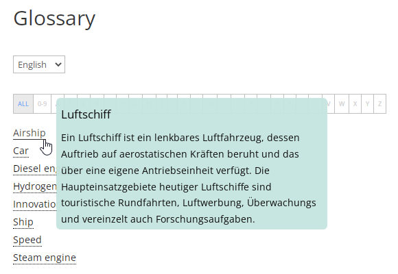 Displaying German defition for English term - Wiki Plugin for WordPress