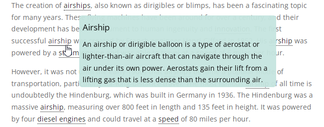 Tooltip example for the English term - Knowledge Base WordPress Plugin