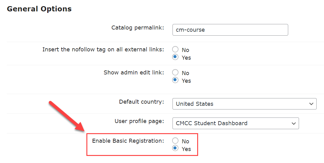 Enabling basic registration - LMS WordPress Plugin for Courses