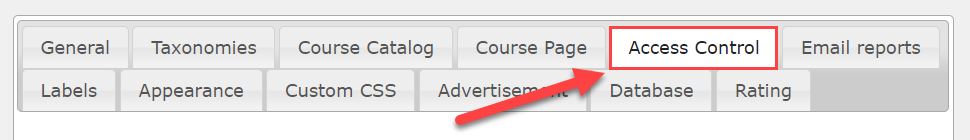 Access control settings tab - E Learning WordPress Plugin