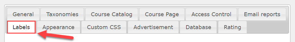 Labels settings tab - WordPress Course Catalog Plugin