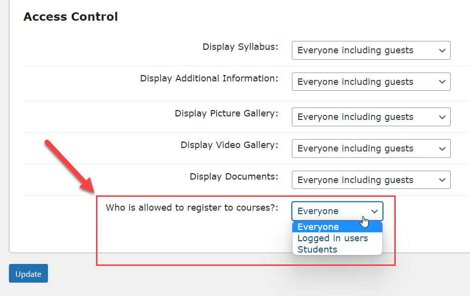 Choosing who is allowed to register to courses - WordPress LMS Addon