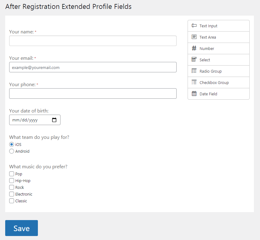 Example of the created form