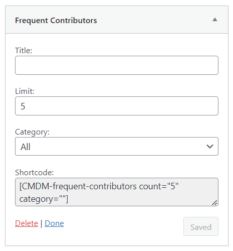 CMDM Frequent Contributors Widget settings - WordPress Document Management