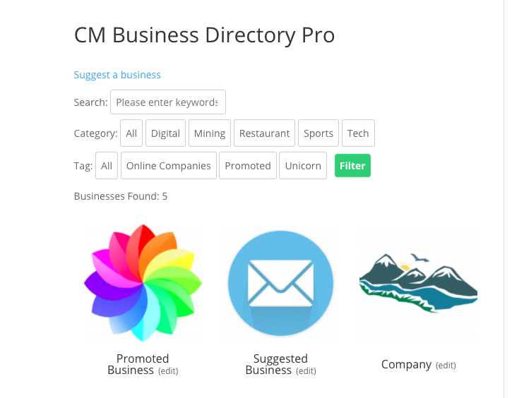 WordPress Business Directory with the 'Suggest a business' feature