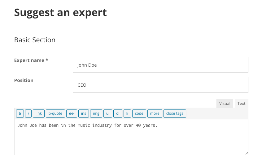 Suggestion form - WordPress Staff Directory Plugin