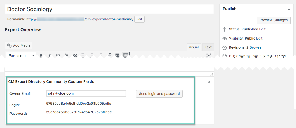 Sending login and password to the page owner - WP Member Directory Plugin