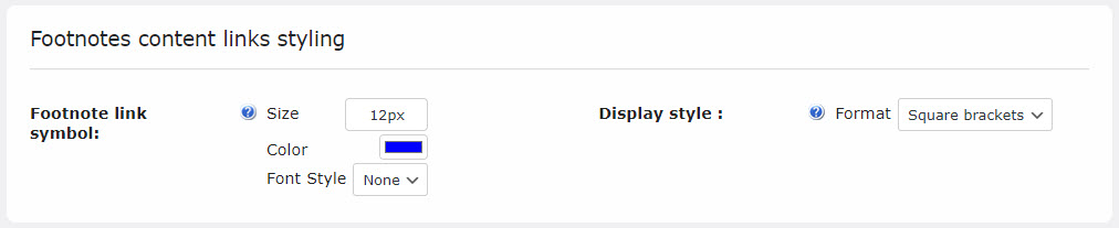 Footnotes content links styling settings - WordPress Citation Plugin