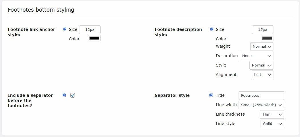 Footnotes bottom styling settings - Footnotes In WordPress
