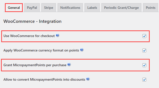 WooCommerce plugin integration settings - WordPress User Wallet Credit System