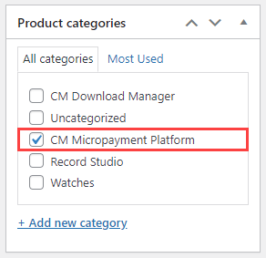 Adding a WooCommerce product to the CM MicroPayments Platform category - Points and Rewards Plugin