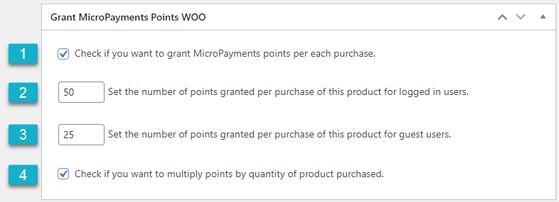 WooCommerce plugin integration settings for granting users with points - WordPress MicroPayments