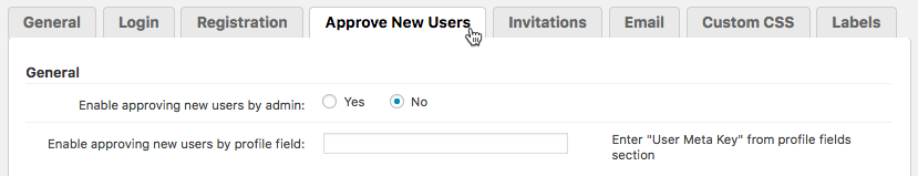 Approve new users settings - WordPress Custom Login Form