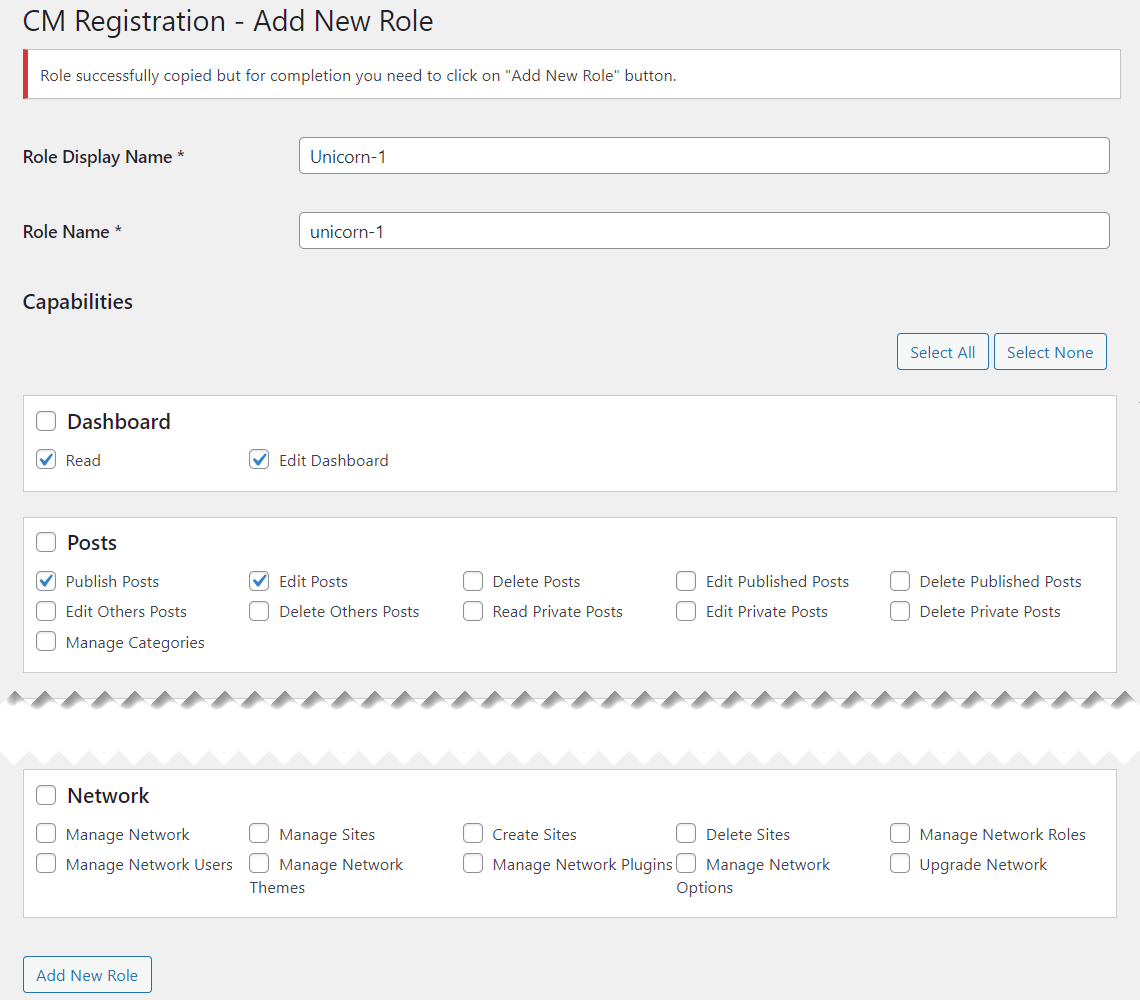 Duplicating existing user role - WordPress Login Plugin