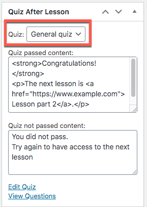 Assigning Quiz to a Lesson - WordPress Video Lessons Plugin