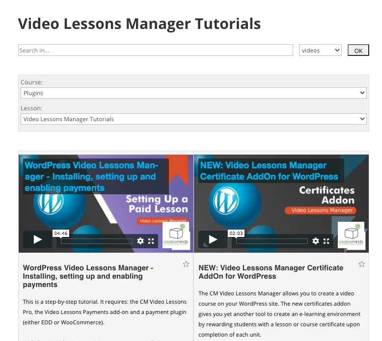 Video lesson example - WordPress Video Lessons Plugin