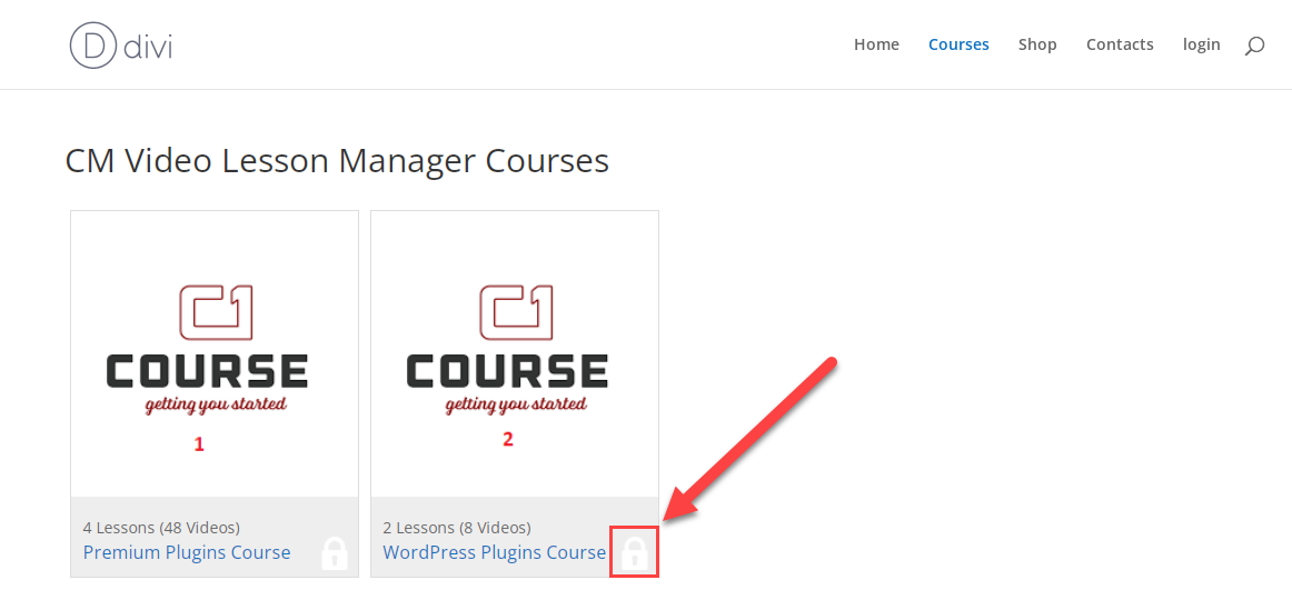 Lock icons for restricted courses - WordPress eLearning Plugin