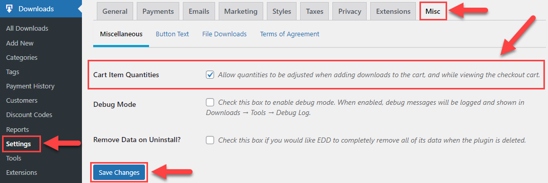 Enabling the option 'Cart Item Quantities