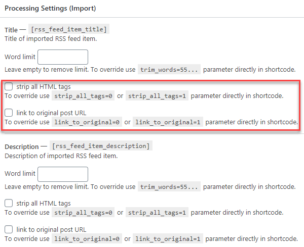 Title settings - RSS Feeds Importer Plugin