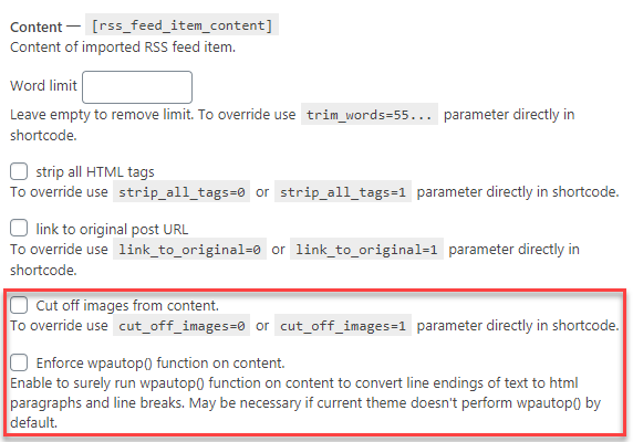 Content settings - RSS Feed Importer WordPress Plugin