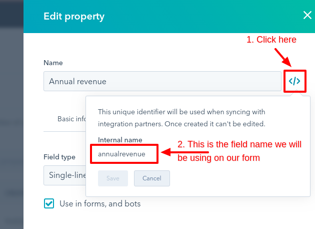 Example of the Property Internal Name