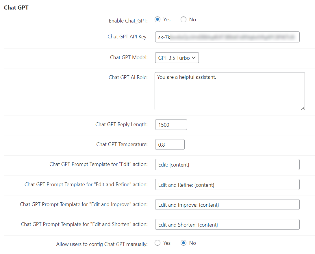 ChatGPT integration settings - Content Moderation Tools