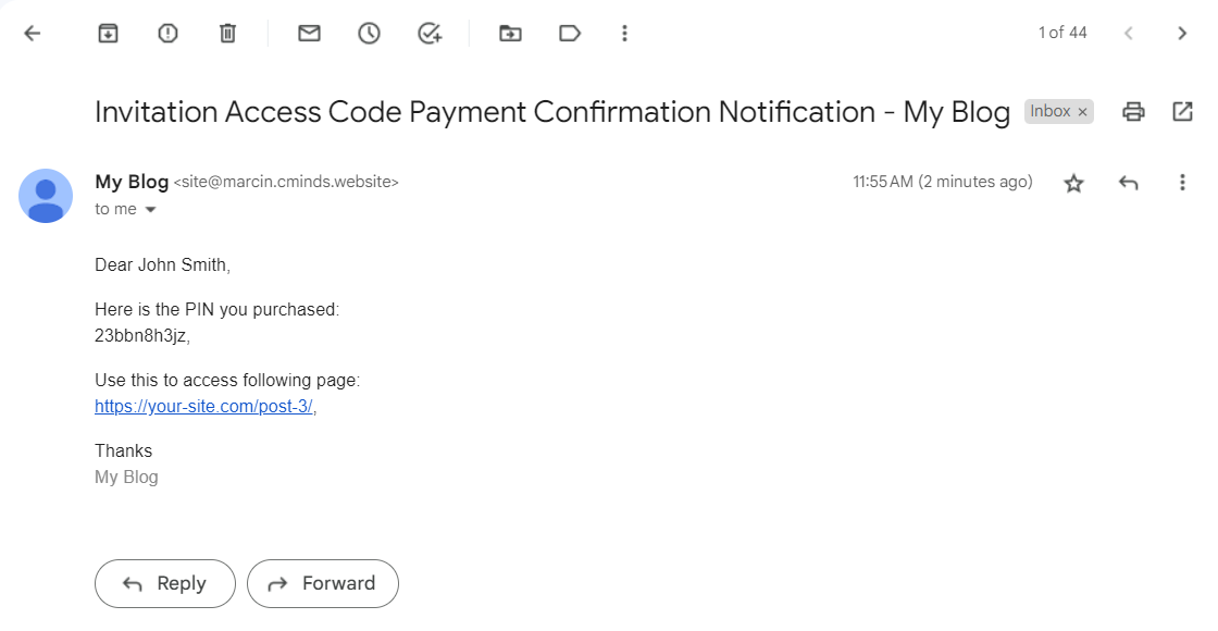 Email notification with purchased invitation code - Members Plugin Restrict Content