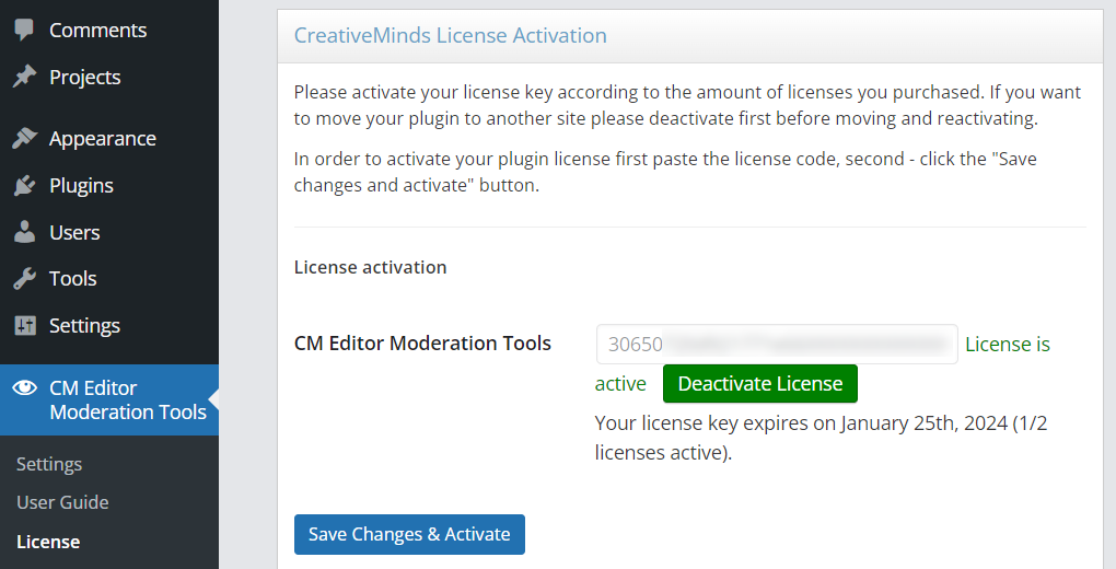 Activating the license key - Wordpress Editorial Plugins