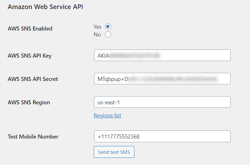 Amazon Web Service API settings - Booking Plugin WordPress