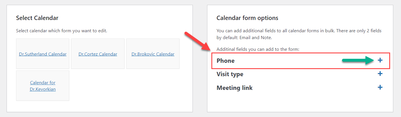 Adding a phone field to all calendars at once - Appointment Scheduling Plugin WordPress