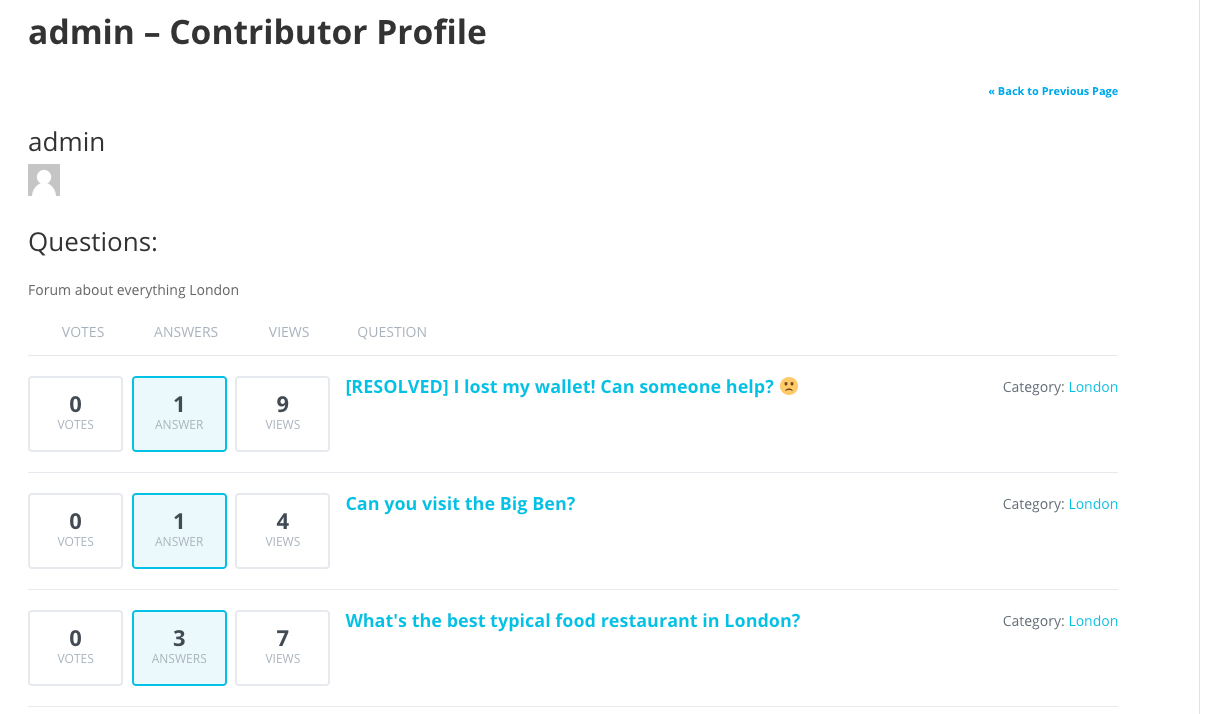 Example of the Forum contributor profile - Discussion Forum Plugin for WordPress