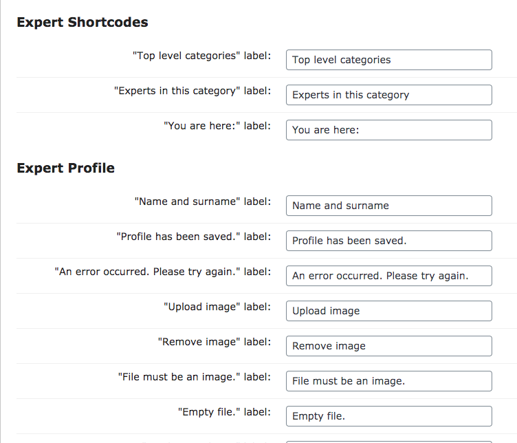 Labels related to the expert system - WordPress Q and A Plugin