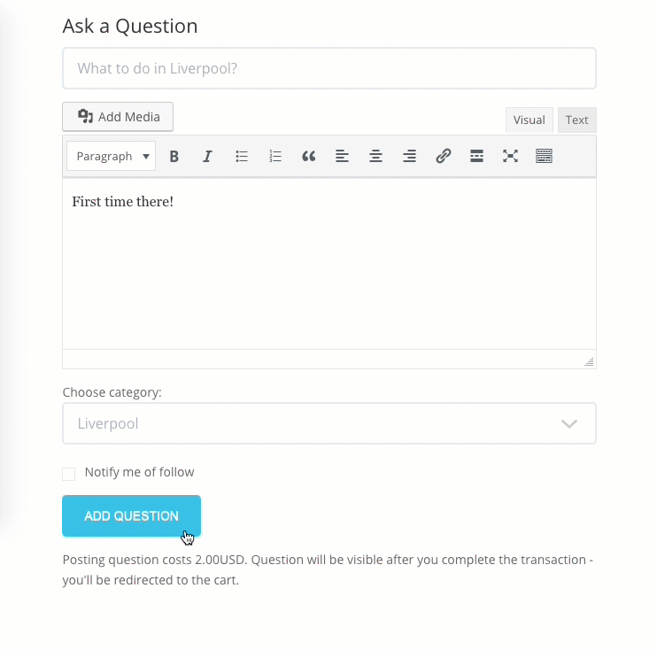 Process of charging for asking a question on the forum - WordPress Discussion Forum
