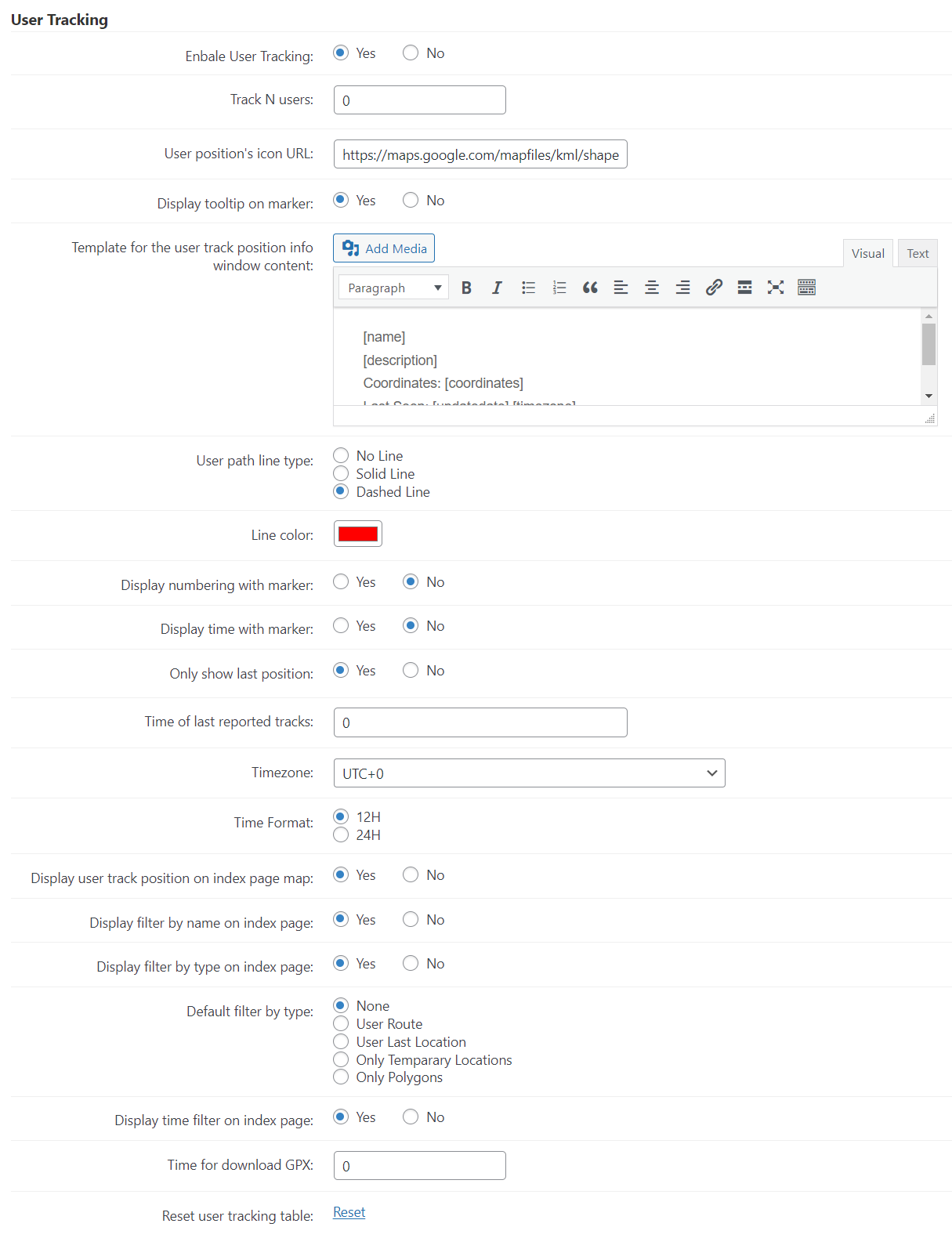 User tracking settings - Google Maps WordPress Plugin