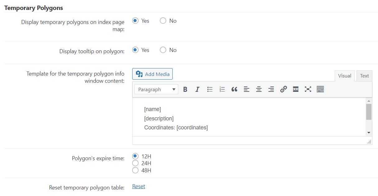 Temporary polygons - Maps WordPress Plugin