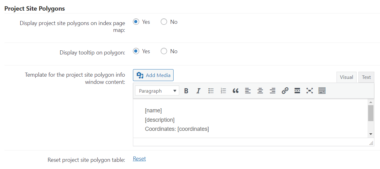 Project site polygons settings - WordPress Interactive Map Plugin