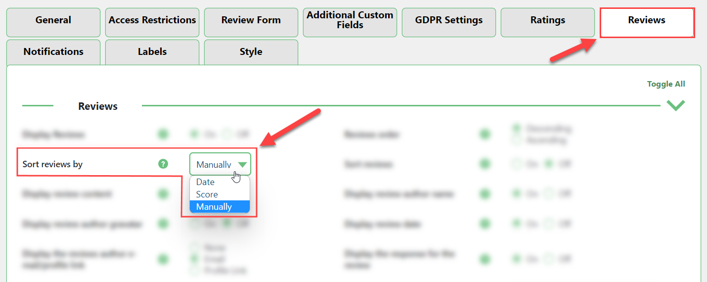 Enabling manual sorting of reviews - WordPress Rating Plugin