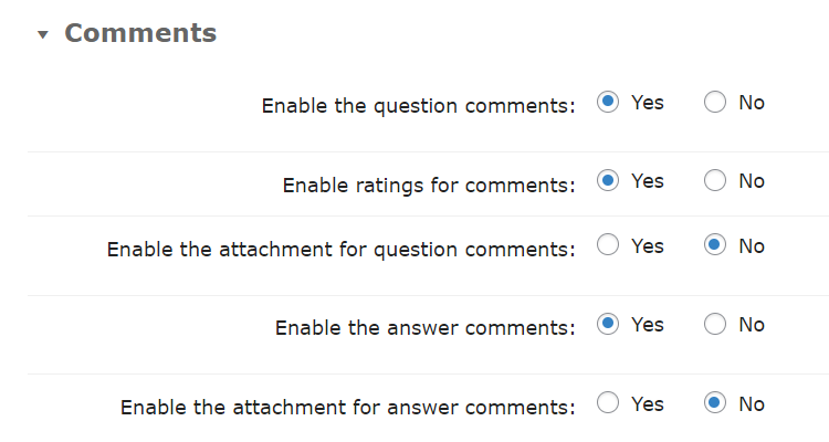 Comments settings - WordPress Q and A Plugin