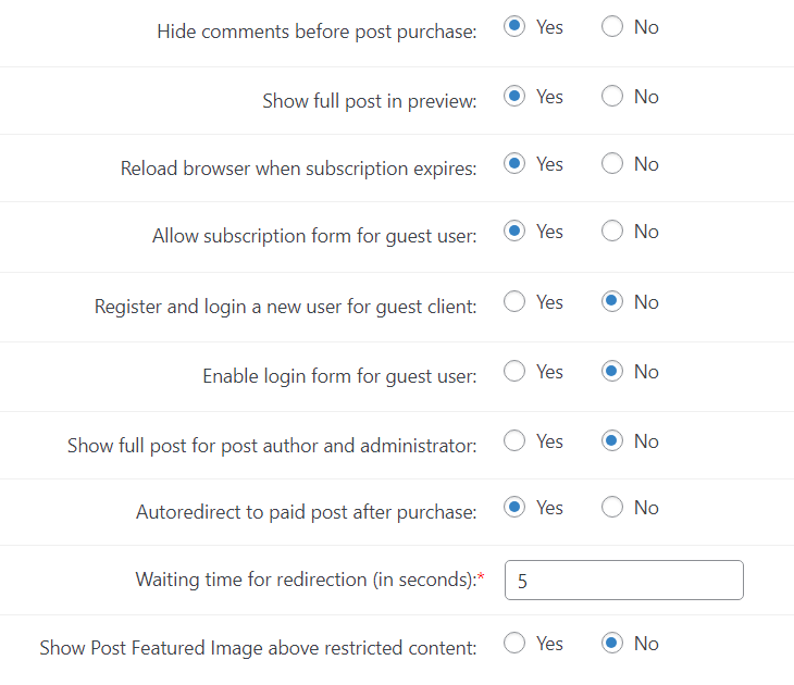 Extra options for setting up restrictions - WordPress Plugin Paywall