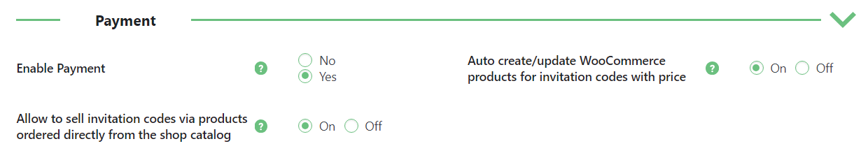 Payment settings - WordPress Register with Invitation Code