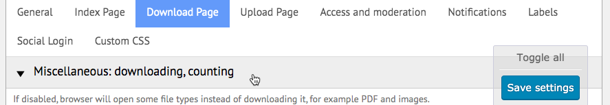 Miscellaneous settings - File Download Plugin