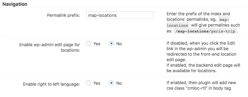 Navigation settings - Store Locator WordPress Plugin