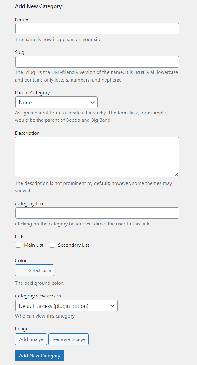 Creating new category - Knowledge Base WordPress Plugin