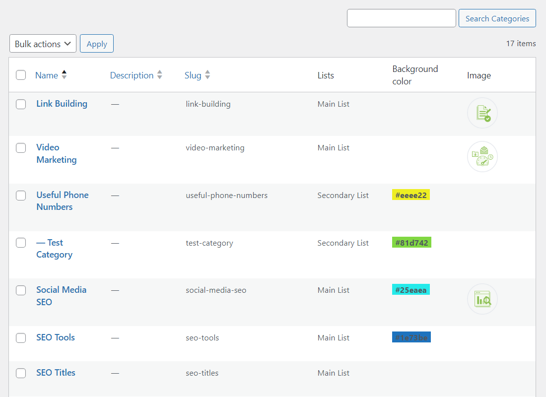 Managing created categories - WordPress Plugin Content Curation