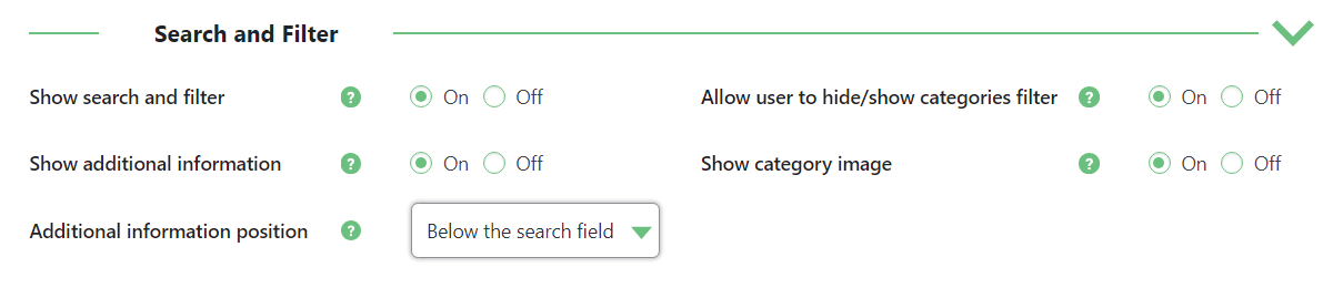 Search and filter settings - Content Curation Plugin