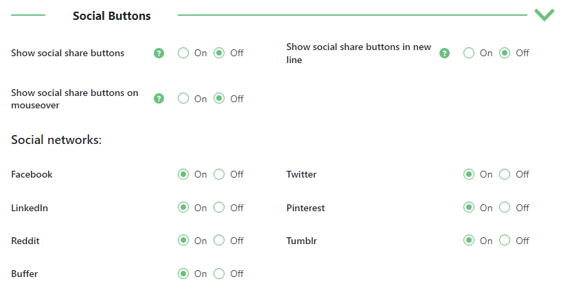 Social buttons settings - WordPress Plugin Content Curation